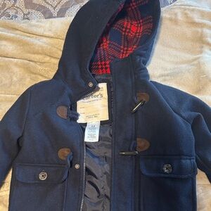 Carter's Navy Pea Coat with Red Plaid Lining